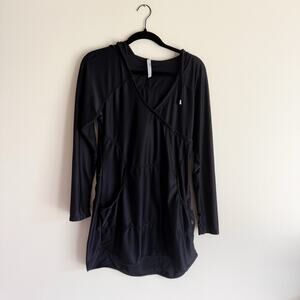 Free Country Black Long Sleeve Hooded Swimsuit Cover Up - Large